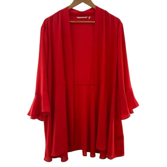 Soft Surrounding Red Open Front Waterfall Light Ruffle Kimono
Cardigan Size 3X - Picture 1 of 7